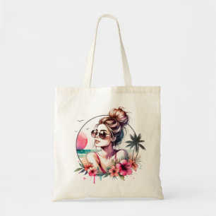 Bolsa Tote Menina Tropical da Praia em Aquarela