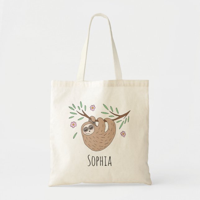 Bolsa Tote Meninas Cute Sleth Animal e Crianças (Frente)
