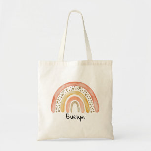 Bolsa Tote Meninas Cute Whimsical Rainbow Cartoon Name Crian