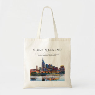 Bolsa Tote Meninas de Fim de Semana Nashville Skyline Aquarel