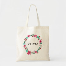 Meninas Festivas de Natal Flower Wreath & Name