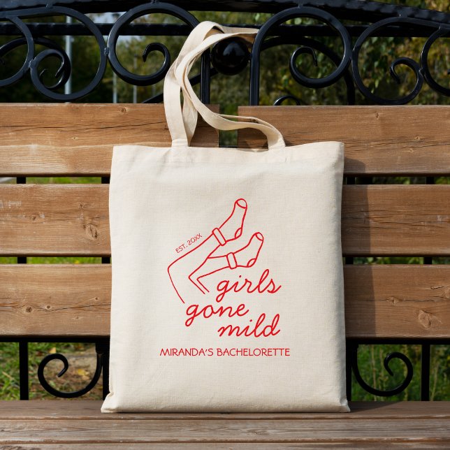 Bolsa Tote Meninas Ficaram Ligeiras Mão Vermelha Chic Desenha (Girls Gone Mild Chic Red Hand Drawn Bachelorette Tote Bag)