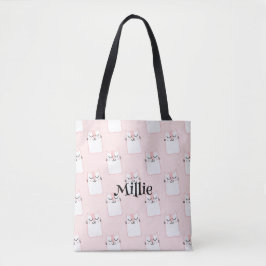 Bolsa Tote Meninas Nome Fofo Gato-Rosa-Rosa-Física
