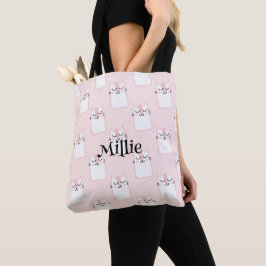 Bolsa Tote Meninas Nome Fofo Gato-Rosa-Rosa-Física
