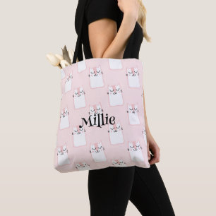 Bolsa Tote Meninas Nome Fofo Gato-Rosa-Rosa-Física