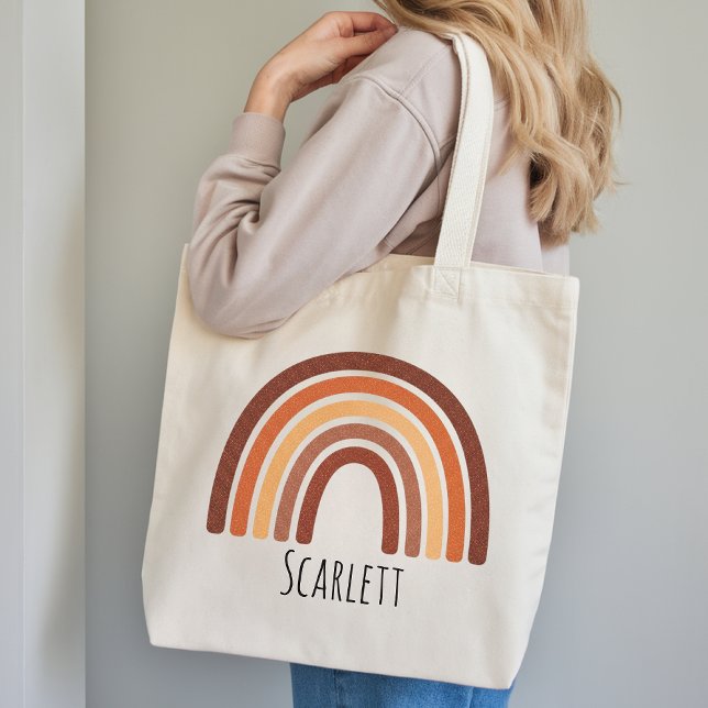 Bolsa Tote Meninas Personalizadas Tendência Boho Arco-íris Ca (Cute Cartoon Rainbow Name Tote Bag Gift for Kids, Trendy Boho Kids Tote Bag Custom Gift for Gifts)