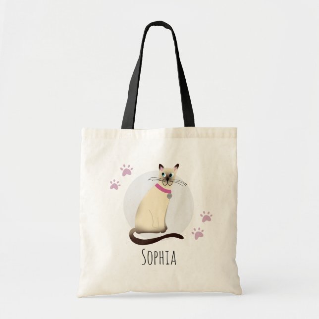 Bolsa Tote Meninas Ponto De Foca Cortado Siamês Gata De Gato  (Frente)