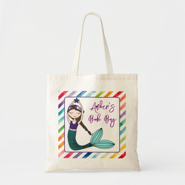 Bolsa Tote Meninas Sereia personalizou o livro escolar (Frente)
