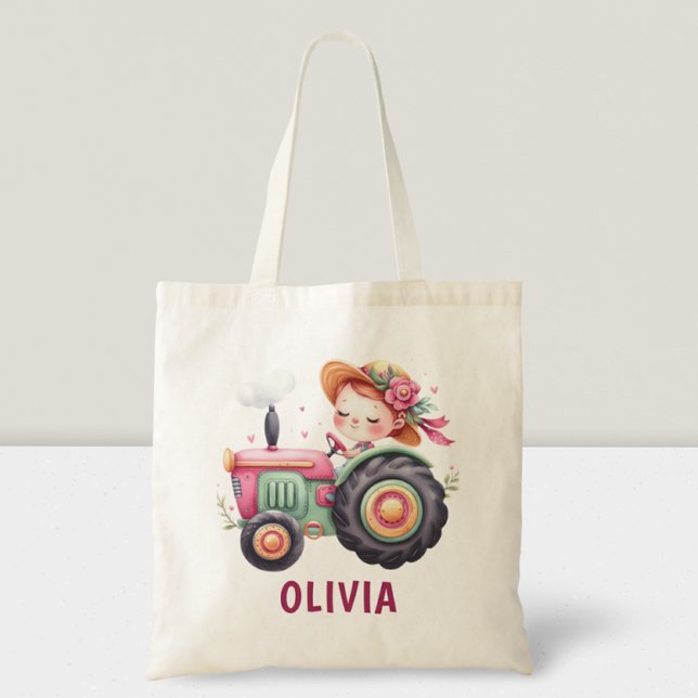Bolsa Tote Meninas Trator Rosa Fofo Personalizado (Criador carregado)