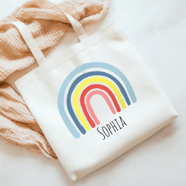 Bolsa Tote Meninas Trendy Whimsical Rainbow Cartoon Name Cria
