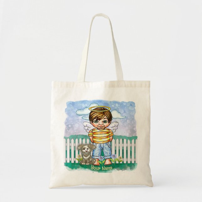 Bolsa Tote Menino Anjo e Cachorro  (Frente)