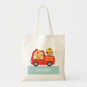 Bolsa Tote Menino bombeiro e cachorro Caminhão de bombeiros v
