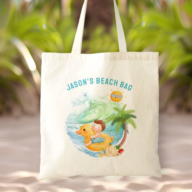 Bolsa Tote Menino da Praia de Nadação Cura (Cute Swimming Beach Name Boy Tote Bag)