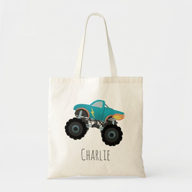 Bolsa Tote Meninos, bonitos e modernos, Blue Truck Kids (Frente)