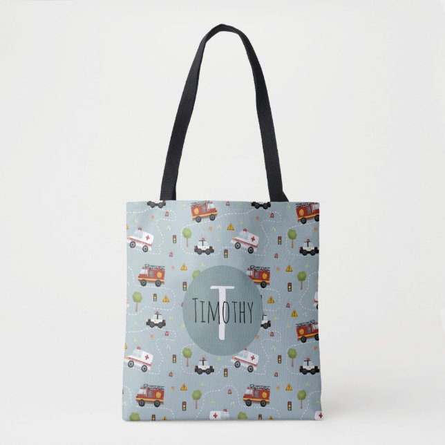 Bolsa Tote Meninos Cute Blue Transport Patterm Kids (Frente)