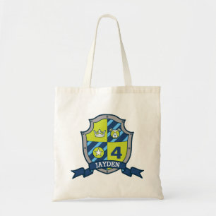 Bolsa Tote Meninos, escudo de cavaleiro, nome com azul verde