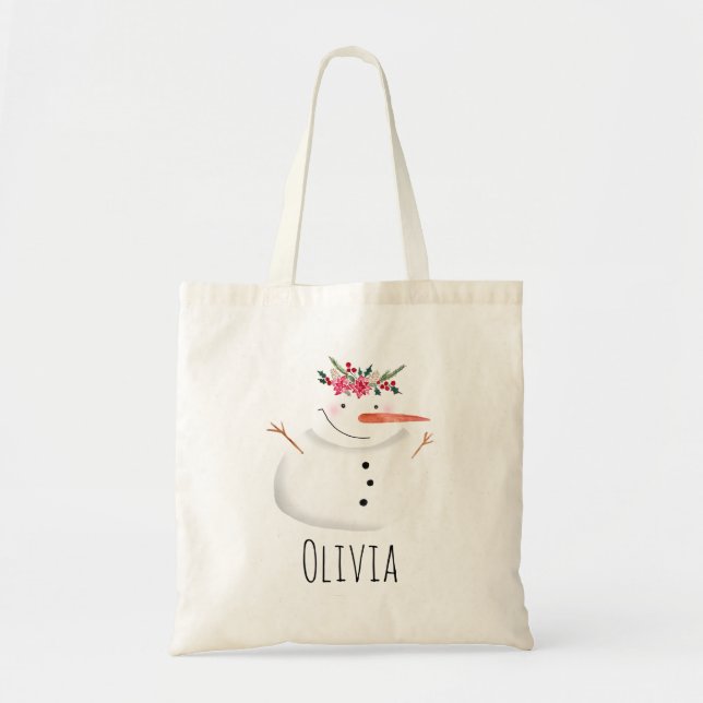 Bolsa Tote Meninos Menina Flor de Natal Neve e Nome (Frente)