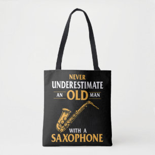 Bolsa Tote Mens Nunca Subestimam Um Velho Com Um Saxopho