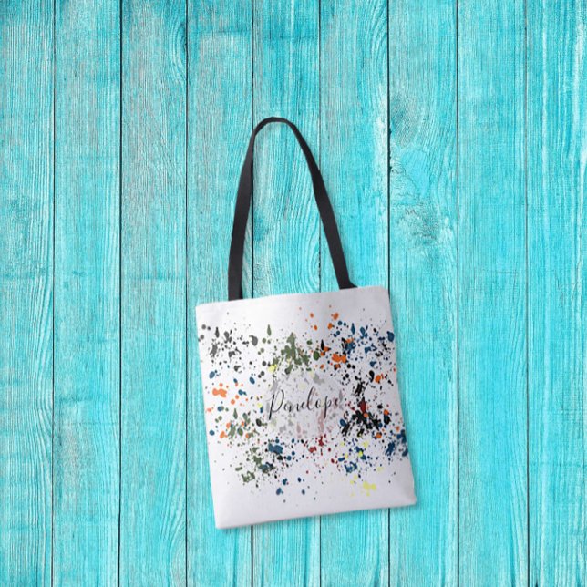 Bolsa Tote Mensageiro Splatters Moderno Abstrato do Seu Nome (Criador carregado)