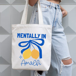 Bolsa Tote Mentalmente em Amalfi Itália Azul Coquete Limão