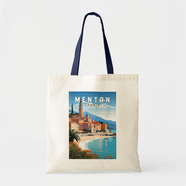 Bolsa Tote Menton France Viagem Art Vintage (Frente)
