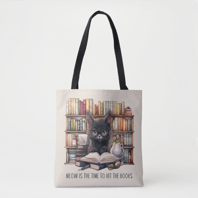 Bolsa Tote Meow É A Hora De Atingir Os Livros (Frente)