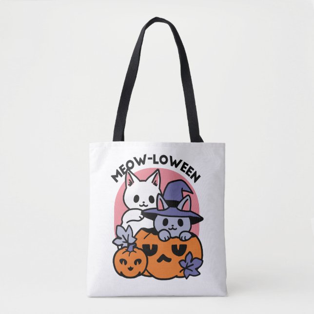 Bolsa Tote Meow-Loween - Design de Gato de Halloween (Frente)