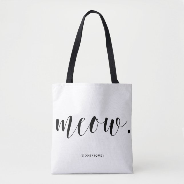 Bolsa Tote Meow moderna caligrafia Bolinhas personalizadas (Frente)