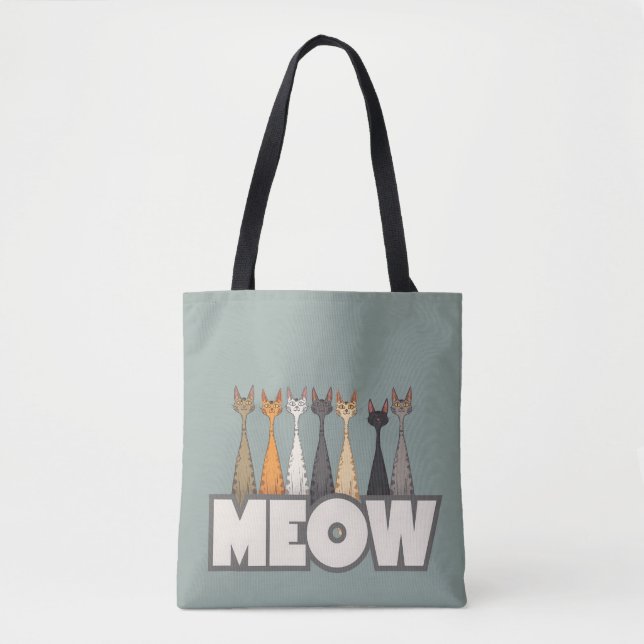Bolsa Tote Meow Peeking Cats Funny Sage Green Cat Lover Print (Frente)