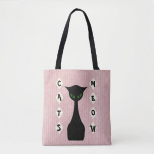 Bolsa Tote Meow retro dos gatos Médio-Século-Moderno