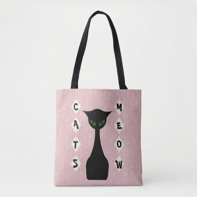 Bolsa Tote Meow retro dos gatos Médio-Século-Moderno (Frente)