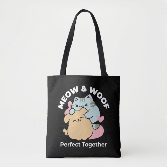 Bolsa Tote Meow & Woof Perfect Toga - Gato e Cachorro Bonitos (Frente)