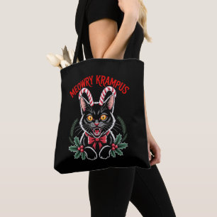 Bolsa Tote Meowry Krampus Natal Gato Preto Cana de Açúcar Nat