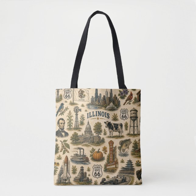Bolsa Tote Mercado da Rota 66 de Illinois Skyline (Frente)