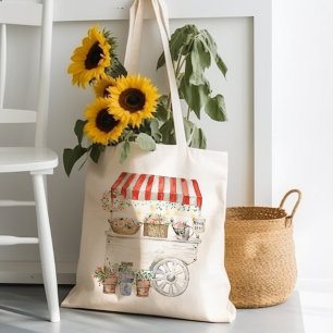 Bolsa Tote Mercado de Flores Noturnas Arte em Aquarela Cottag