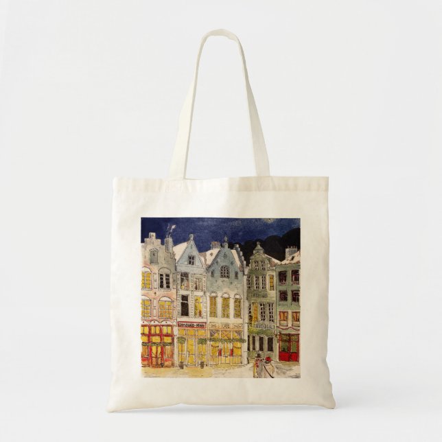 Bolsa Tote Mercado de Natal Bélgica Aquarela com inspiração r (Frente)