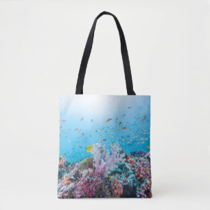 Bolsa Tote Mergulho autónomo com recife e coral coloridos