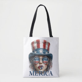 Bolsa Tote Merica Girl, 4 de julho Gelam Girl com estrelas