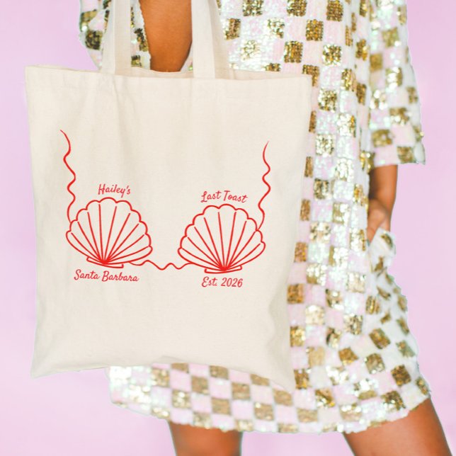 Bolsa Tote Mermaid Seashell Último Brinde Despedida de Soltei (custom bachelorette tote bag last toast on the coast)