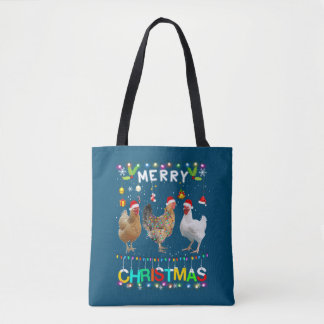 Bolsa Tote Merry Christmas Chicken Shirt Santa Hat Lights Xma