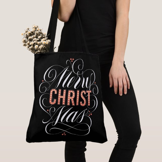 Bolsa Tote Merry CHRISTmas Christian Red Cristo Calliografia (Close Up)