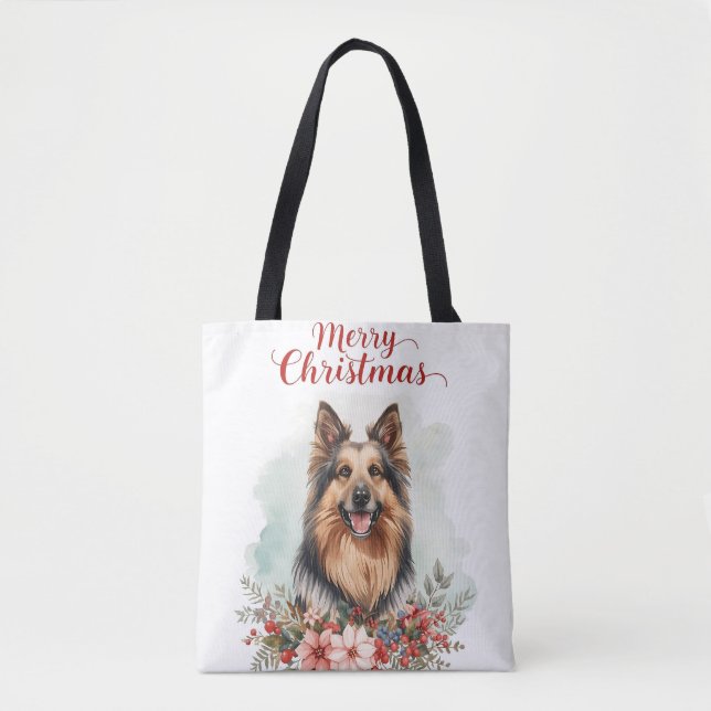 Bolsa Tote Merry Christmas Dog Festive Holiday Shopping (Frente)