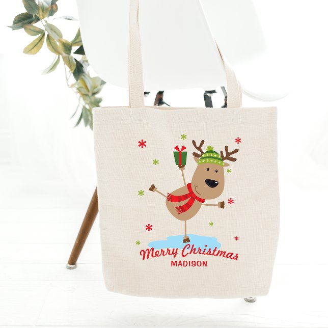 Bolsa Tote Merry Christmas Foliday Reindeer Personalizado (Criador carregado)