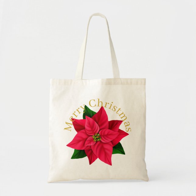 Bolsa Tote Merry Christmas Happy New Year Poinsettia Star (Frente)