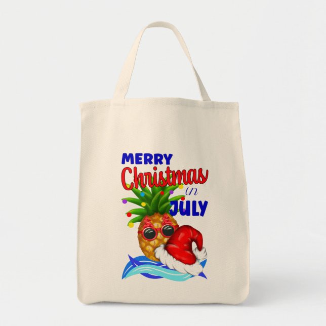 Bolsa Tote Merry Christmas in July, Xmas Hat Pineapple (Frente)