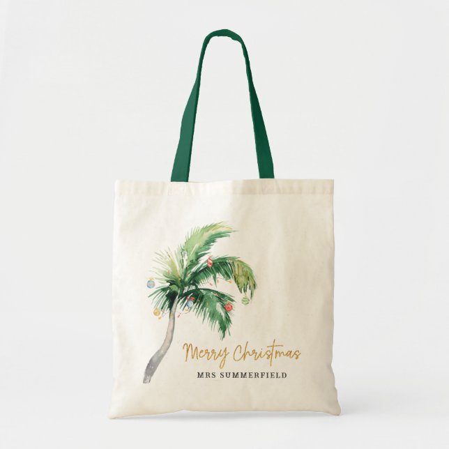 Bolsa Tote Merry Christmas Palm Tree School Custom (Frente)
