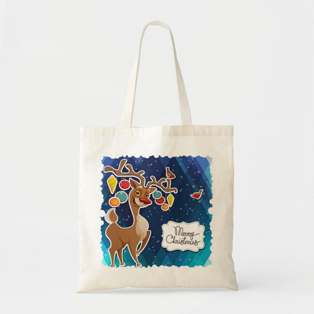 Bolsa Tote Merry Christmas Prancing Reindeer (Frente)