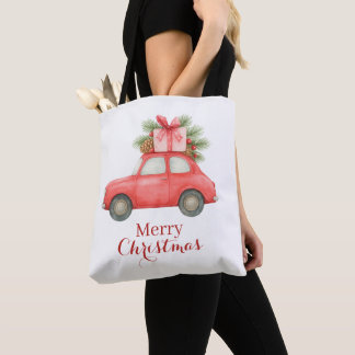 Bolsa Tote Merry Christmas Red Car – Personalized Holiday 