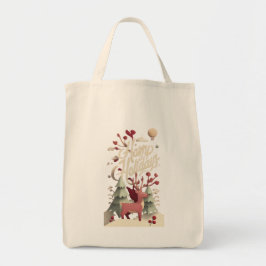 Bolsa Tote Merry Christmas Reindeer Canvas Tote Bag 