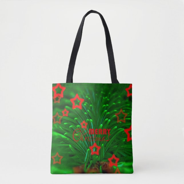 Bolsa Tote Merry Christmas Tree Branch and Stars (Frente)